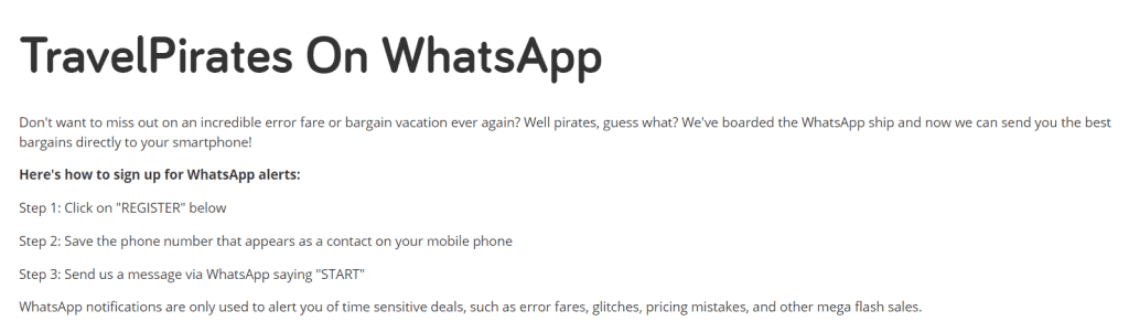 travel pirates special offers on whatsapp