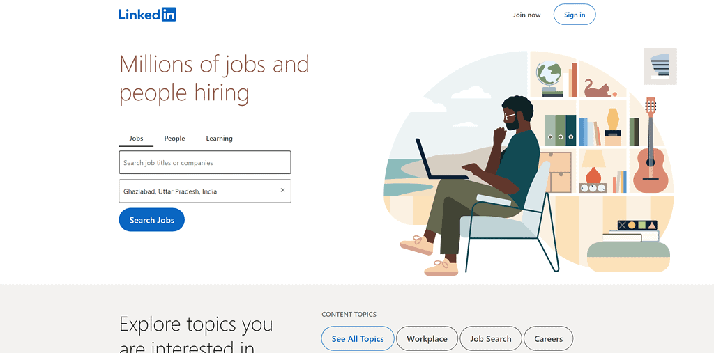 Linkedin Jobs landing page