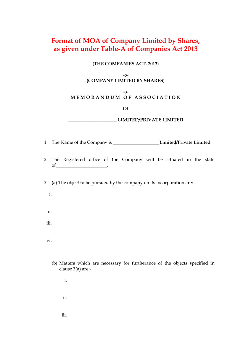 Memorandum of Association (MOA)