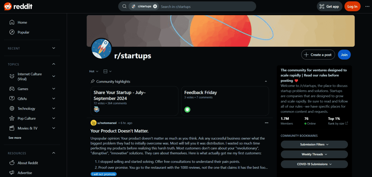 Reddit r/startups - Best Startup Directory