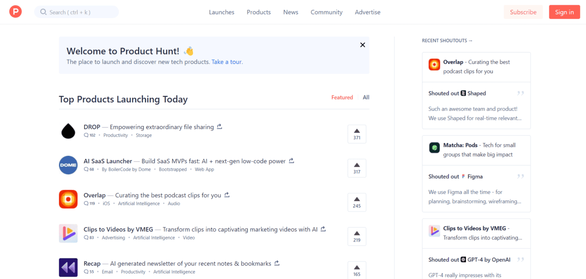 ProductHunt - Best Startup Directory