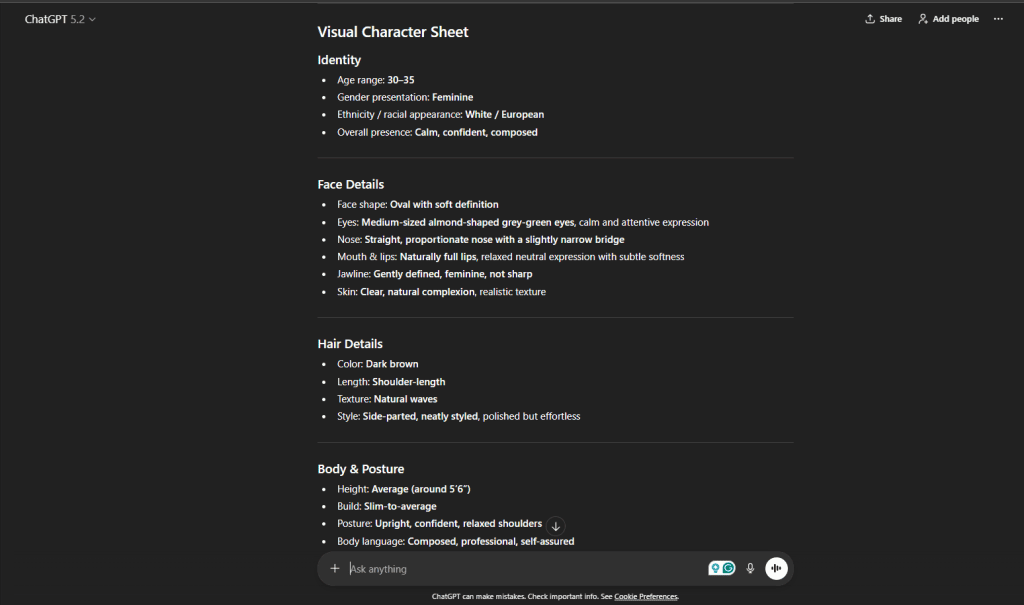 Visual Character Sheet