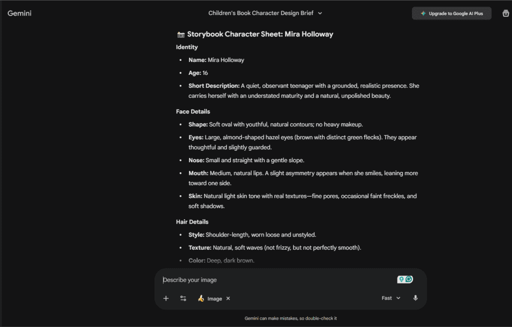 character's visual blueprint